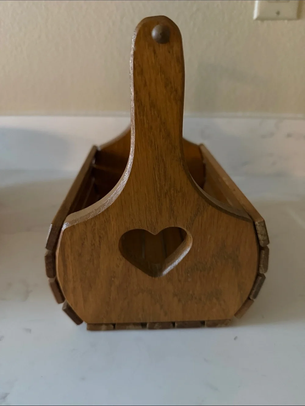 Wooden Heart Accent Caddy Basket - Brown
